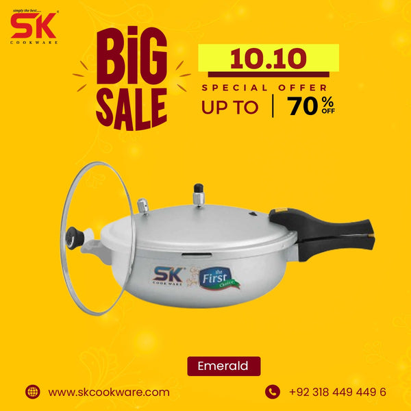 Emerald 2-in-1 Anodized Wok Pressure Cooker Free Glass Lid