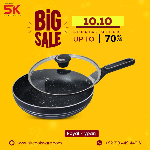 Non Stick Marble Coated Royal Frypan with Glass Lid - Black