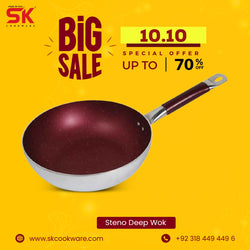 Mirror Polish Steno Deep Wok Frying Pan inside Marble Coat