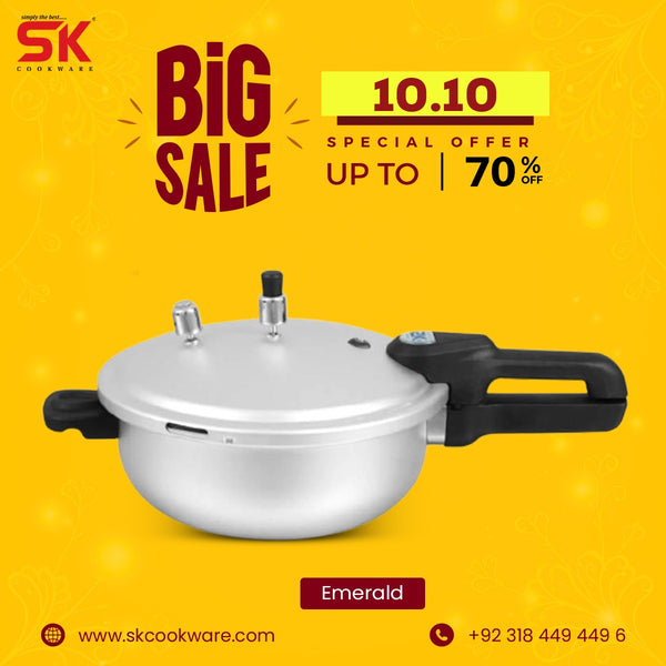 4 Liter Emerald 2-in-1 Aluminum Pressure Cooker & Karahi/Wok