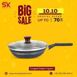 Black Marble Coated Forged Deep Frypan with Glass Lid