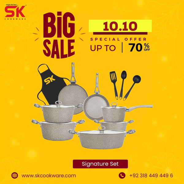 16 Pieces Marble Coated Gift Pack Signature Cookware Set - Beige