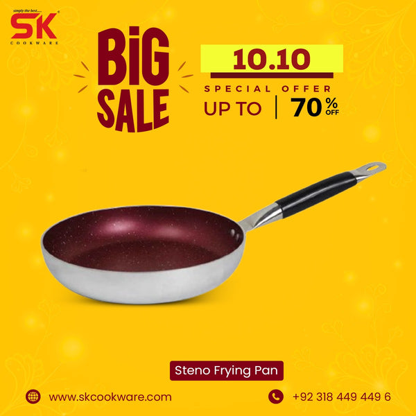 Mirror Polish Aluminum Steno Frying Pan inside Marble Coat