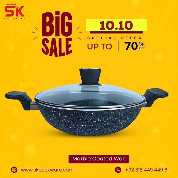 Non Stick Marble Coated Wok Black