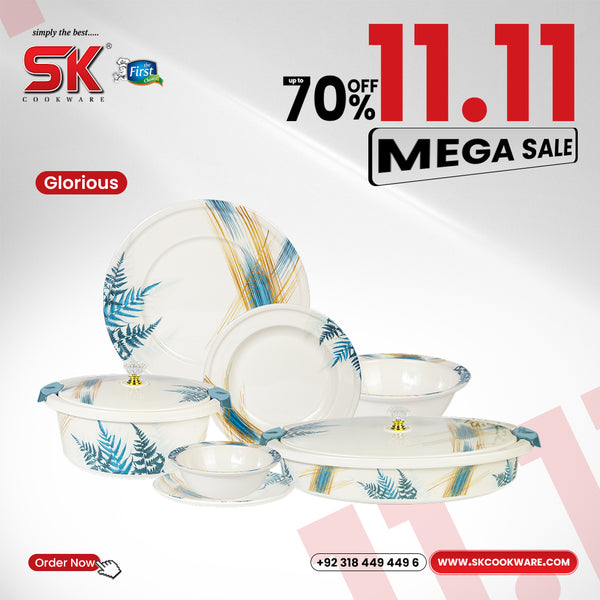 74 Pieces Double Glaze Melamine Glorious Dinnerware Set [8 Person Serving] - G-07