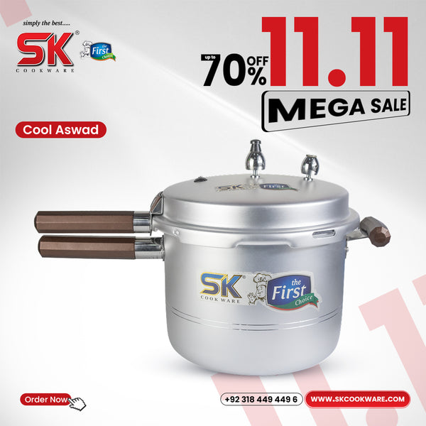 Cool Aswad Pressure Cooker with Brown Easy Grip Handles