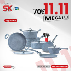 16 Pieces Marble Coated Cookware Set Grey - Signature Edition