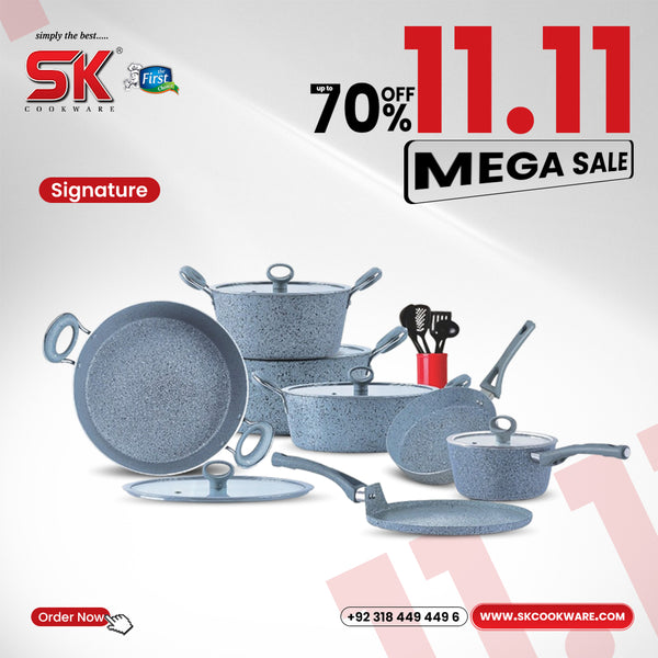 16 Pieces Marble Coated Cookware Set Grey - Signature Edition