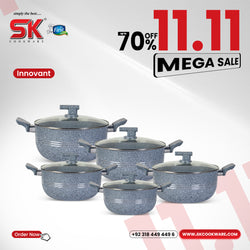 10 Pieces Non Stick Marble Coated Innovant Casserole Set