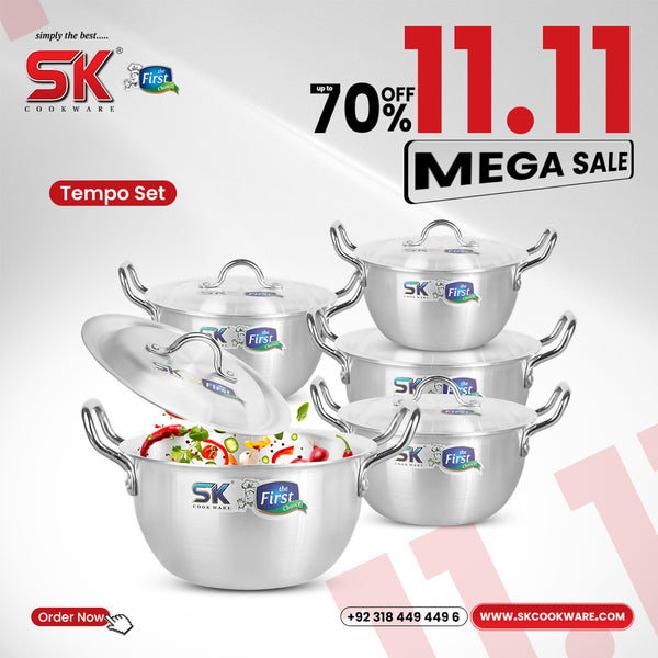 10 Pieces Aluminum Heavy Gauged Metal Finish Casserole Tempo Set 1/5