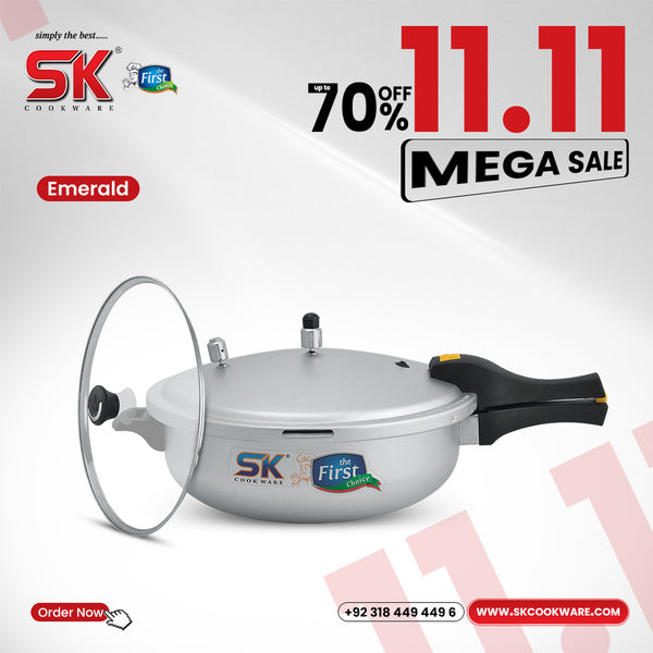 Emerald 2-in-1 Anodized Wok Pressure Cooker Free Glass Lid