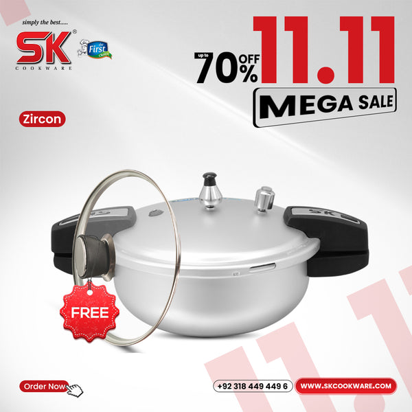 7 Liter 2-in-1 Anodized Zircon Wok Pressure Cooker with Free Glass Lid