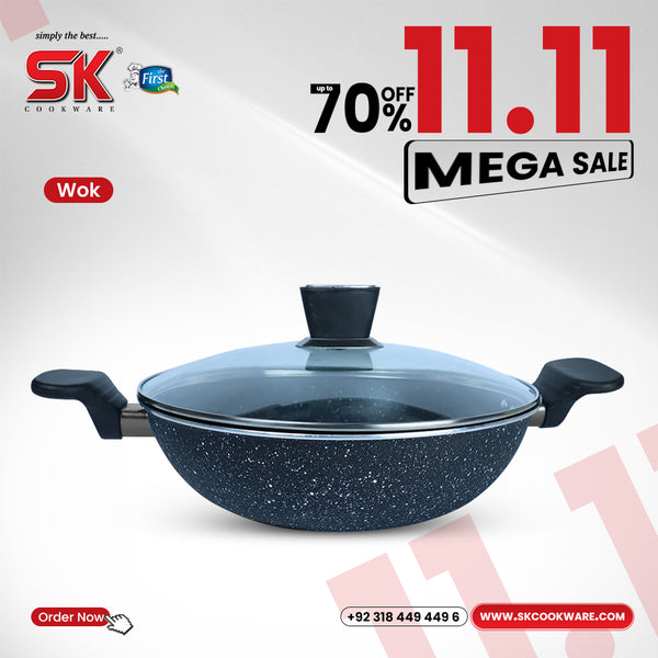 Non Stick Marble Coated Wok Black
