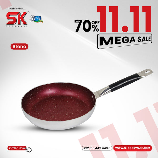 Mirror Polish Aluminum Steno Frying Pan inside Marble Coat