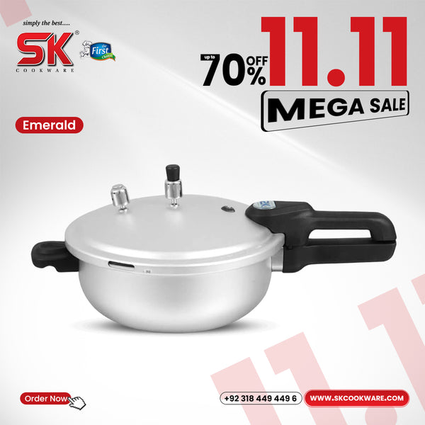 4 Liter Emerald 2-in-1 Aluminum Pressure Cooker & Karahi/Wok
