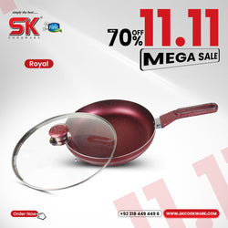 Non Stick Marble Coated Royal Frypan with Glass Lid - Red