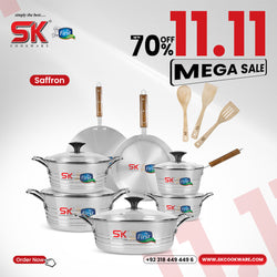 15 Pieces Aluminum Metal Finish Saffron Gift Pack Set [Glass Top]