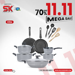 16 Pieces Non-Stick Marble Coat Elite Gift Pack Set - Gray