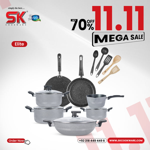 16 Pieces Non-Stick Marble Coat Elite Gift Pack Set - Gray