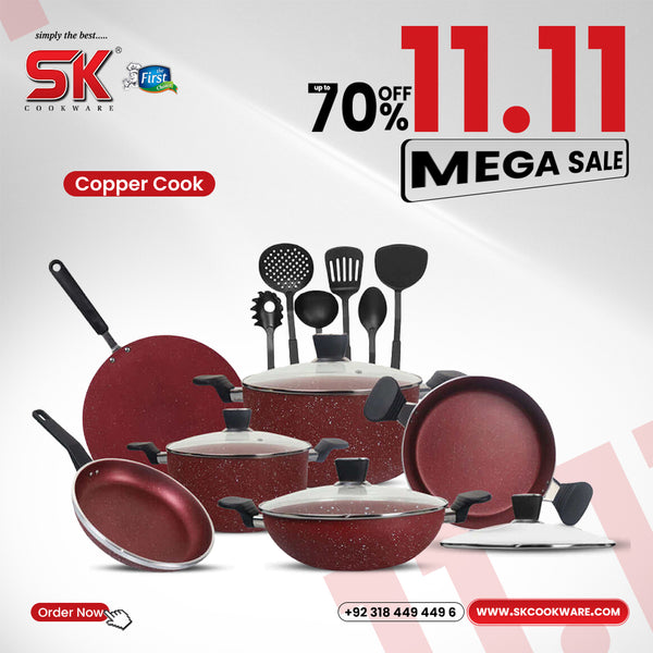 16 Pieces Marble Coating Copper Cook Gift Pack Set - Maroon