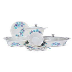 69 Pieces Melamine Rawayat Dinnerware Set with Glass Top [8 Person Serving] - R07