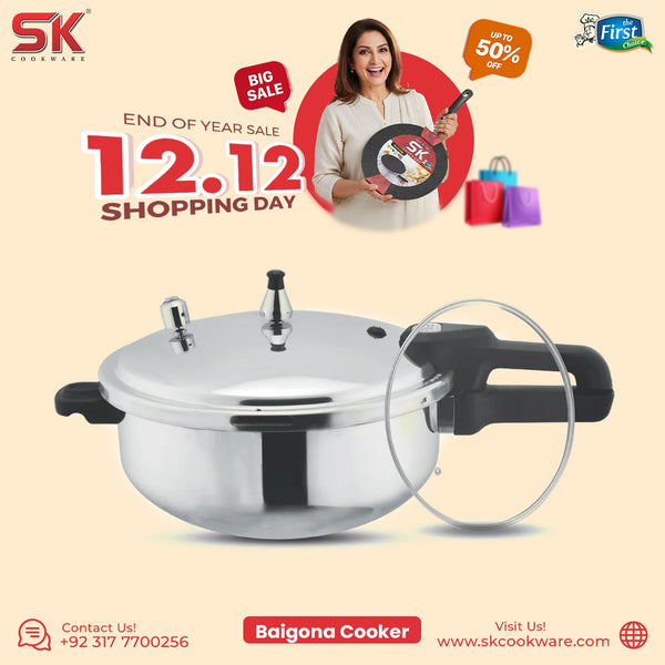 2 in 1 Mirror Polish Wok Pressure Cooker with Free Glass Lid (Baigona Cooker)