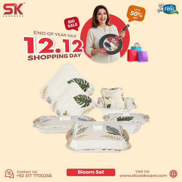 64 Pieces Melamine Single Glaze Bloom Dinnerware Set - 307