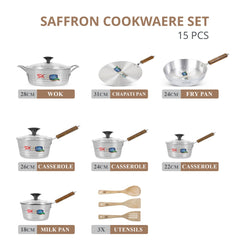 15 Pieces Aluminum Metal Finish Saffron Gift Pack Set [Glass Top]