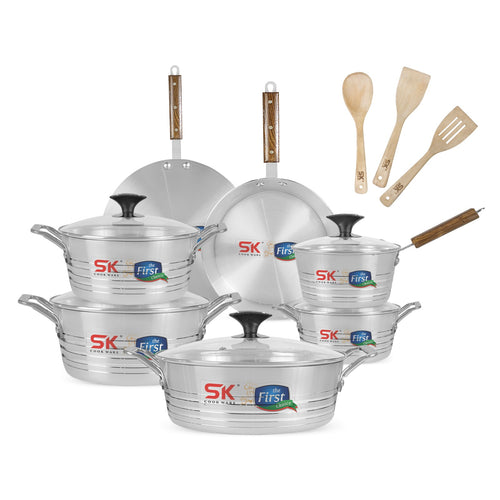 15 Pieces Aluminum Metal Finish Saffron Gift Pack Set [Glass Top] - Skcookware