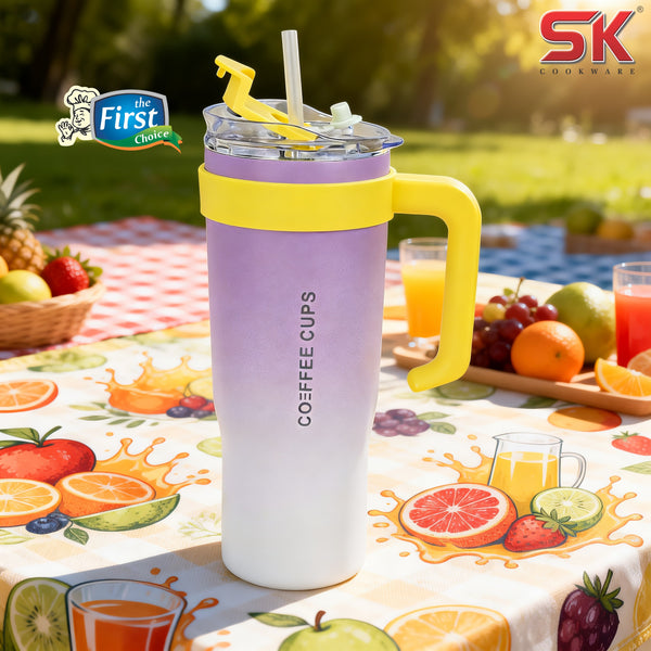 Insulated Stainless Steel Tumbler with Handle & Straw - B12