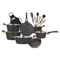 20 Pieces Marble Coated Non-Stick Gift Pack Signature Cookware Set - Golden Black