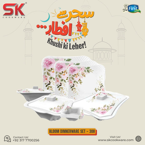 64 Pieces Melamine Single Glaze Bloom Dinnerware Set - 308