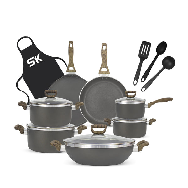 16 Pieces Non Stick Daffodil Gift Pack Set Soft Touch Wooden Texture Handle