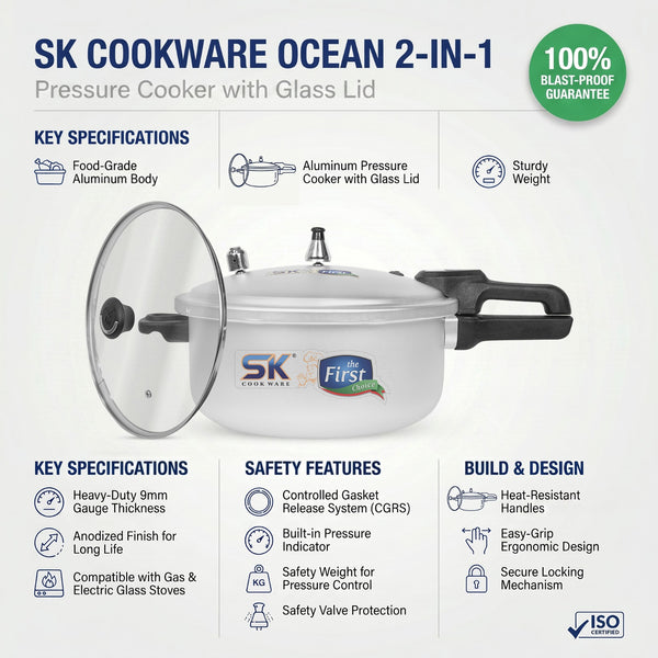 Ocean 2 in 1 Pressure Cooker with Free Glass Lid (Baigona Cooker)