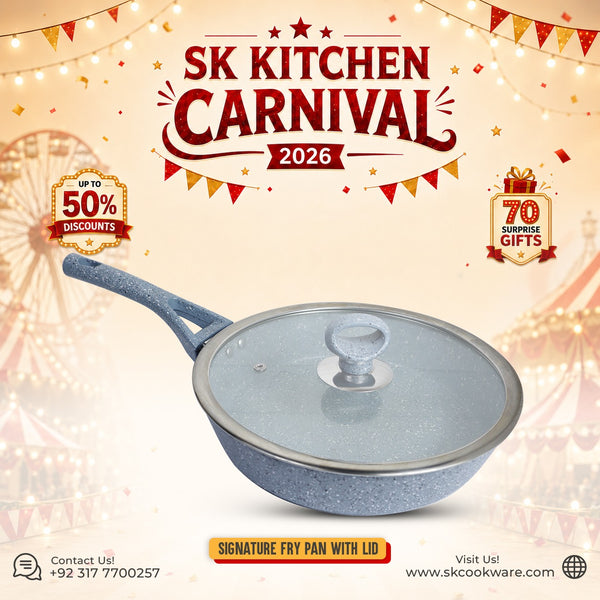 24cm Non Stick Marble Coated Signature Frypan with Glass Lid