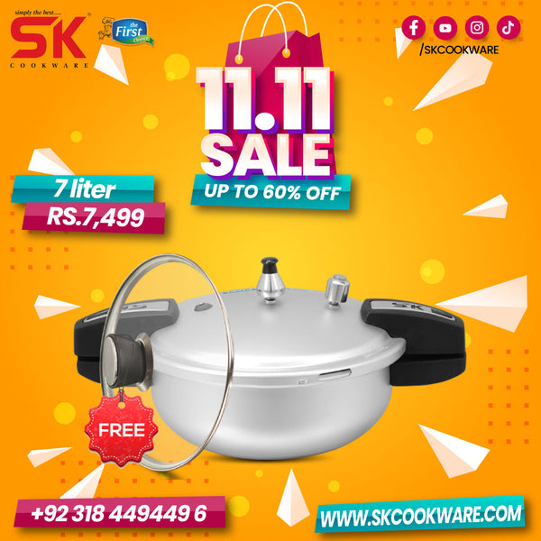 7 Liter Zircon 2-in-1 Aluminum Pressure Cooker & Karahi/Wok with Free Glass Lid