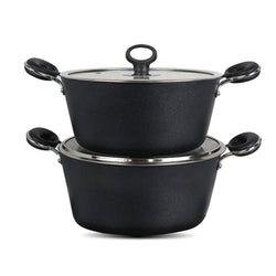 Non Stick Marble Coated Signature Casserole (Daigchi/Baigona) with Glass Lid - Black - skcookware