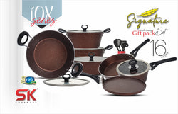 16 Pieces Marble Coated Gift Pack Signature Cookware Set - Chocolate