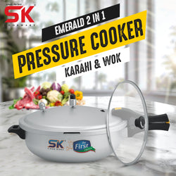 Emerald 2-in-1 Aluminum Pressure Cooker & Karahi/Wok with Free Glass Lid