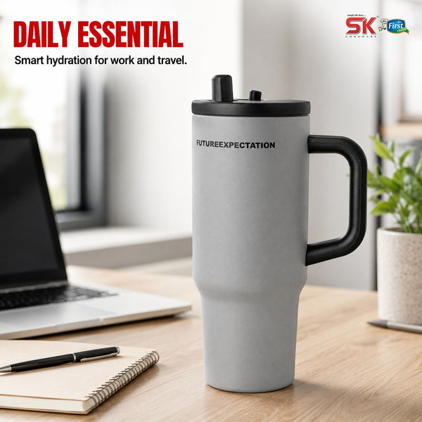 main Thumbnail top view Insulated Stainless Steel Tumbler with Handle & Straw B19 SK Cookware
