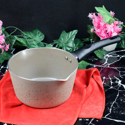 Marble Coated Double Spout Milk Pan - Cream