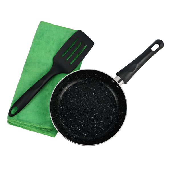 Black Marble Coated Frypan Round Shaped with Plain Surface