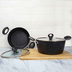 16 Pieces Marble Coated Gift Signature Cookware Set - Black - Skcookware