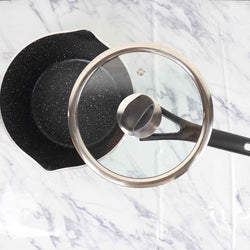 16 Pieces Marble Coated Gift Signature Cookware Set - Black - Skcookware