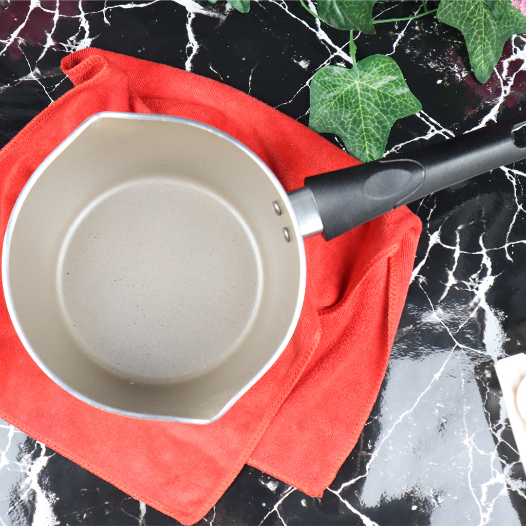 Marble Coated Double Spout Milk Pan - Cream
