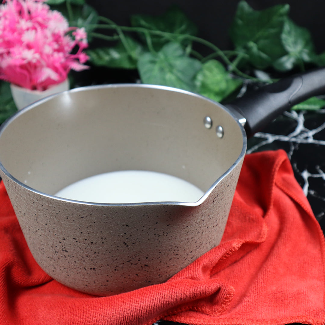 Marble Coated Double Spout Milk Pan - Cream