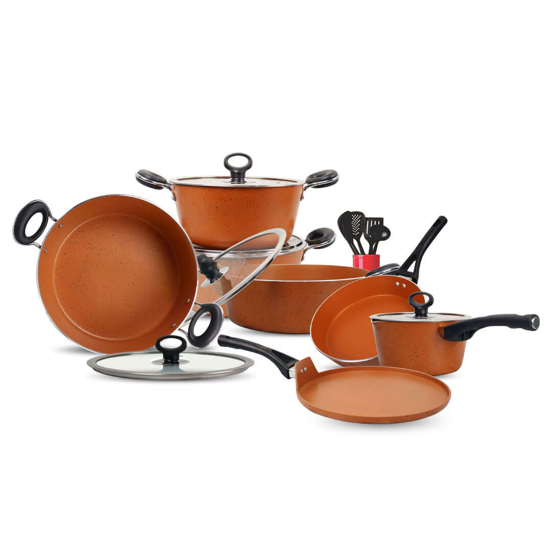 16 Pieces Marble Coated Gift Pack Signature Cookware Set - Innovative Design Fox Series