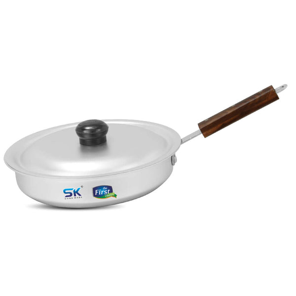 Aluminum Anodize Fry Pan with Lid and Smooth Wooden Handle