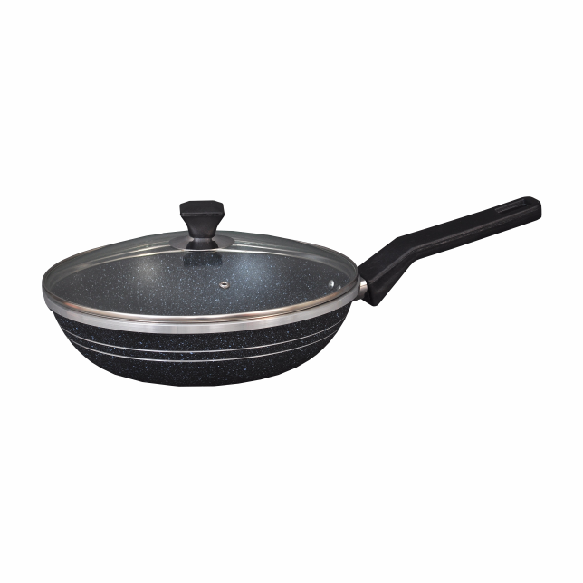 Black Marble Coated Deep Frypan with Glass Lid
