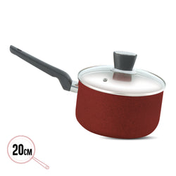 Red Marble Coated Sauce Pan with Tempered Proof Glass Lid & Easy Grip Handle